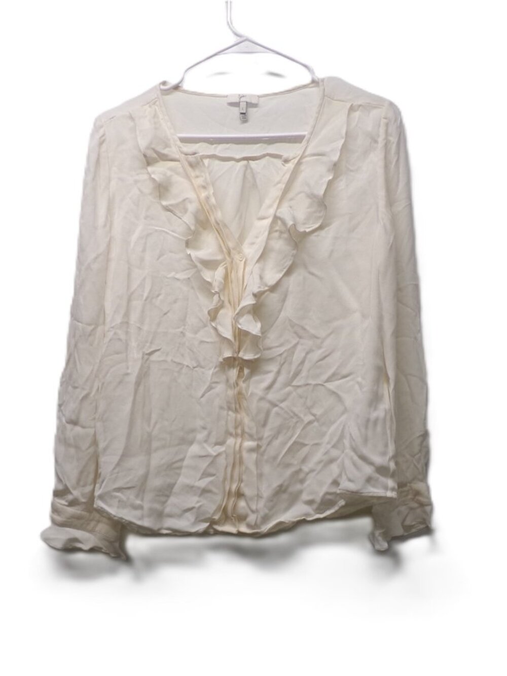 Joie 100% Silk Ivory Ruffle Blouse Shirt sz L Romantic Boho Feminine